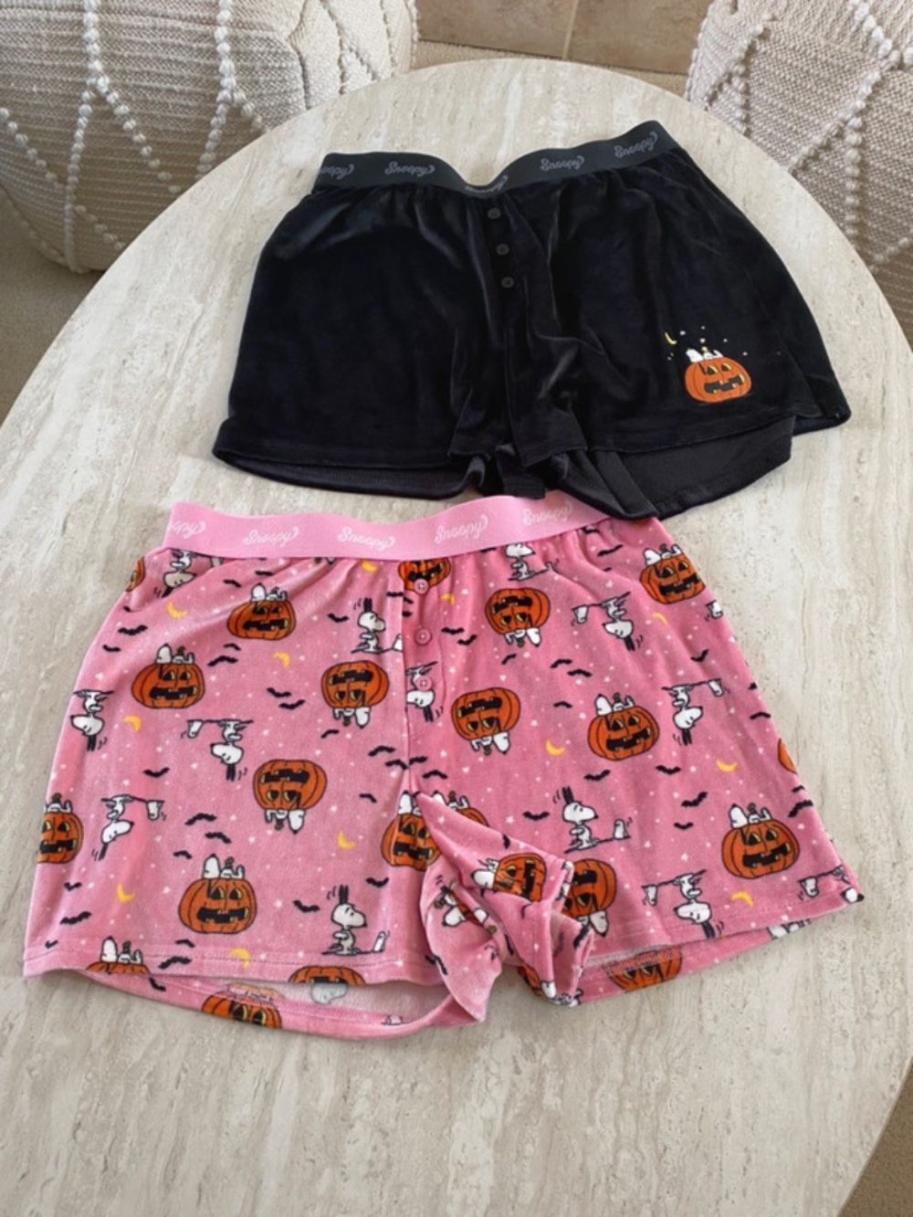 Peanuts Pink & Black Snoopy Pumpkin Boxer Short Set